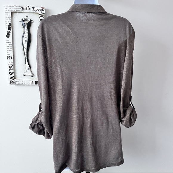 Gerard Darel 100% Linen Mocha Brown Button Down Minimalist Top Size L - Picture 10 of 10